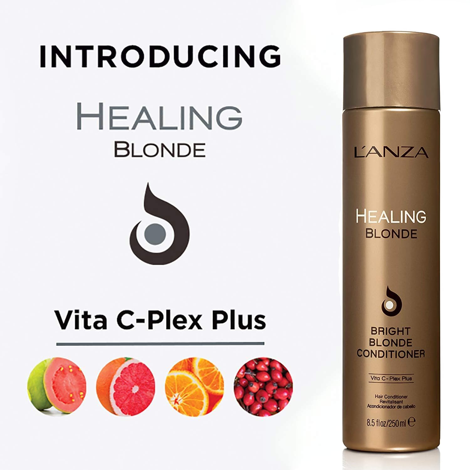 L'ANZA Healing Blonde Bright Conditioner, Formulated for Natural & Decolourized Blonde Hair, Boosts Shine and Brightness while Healing, with Sulfate-free, Paraben-free, Gluten-free Formula (8.5 Fl Oz)