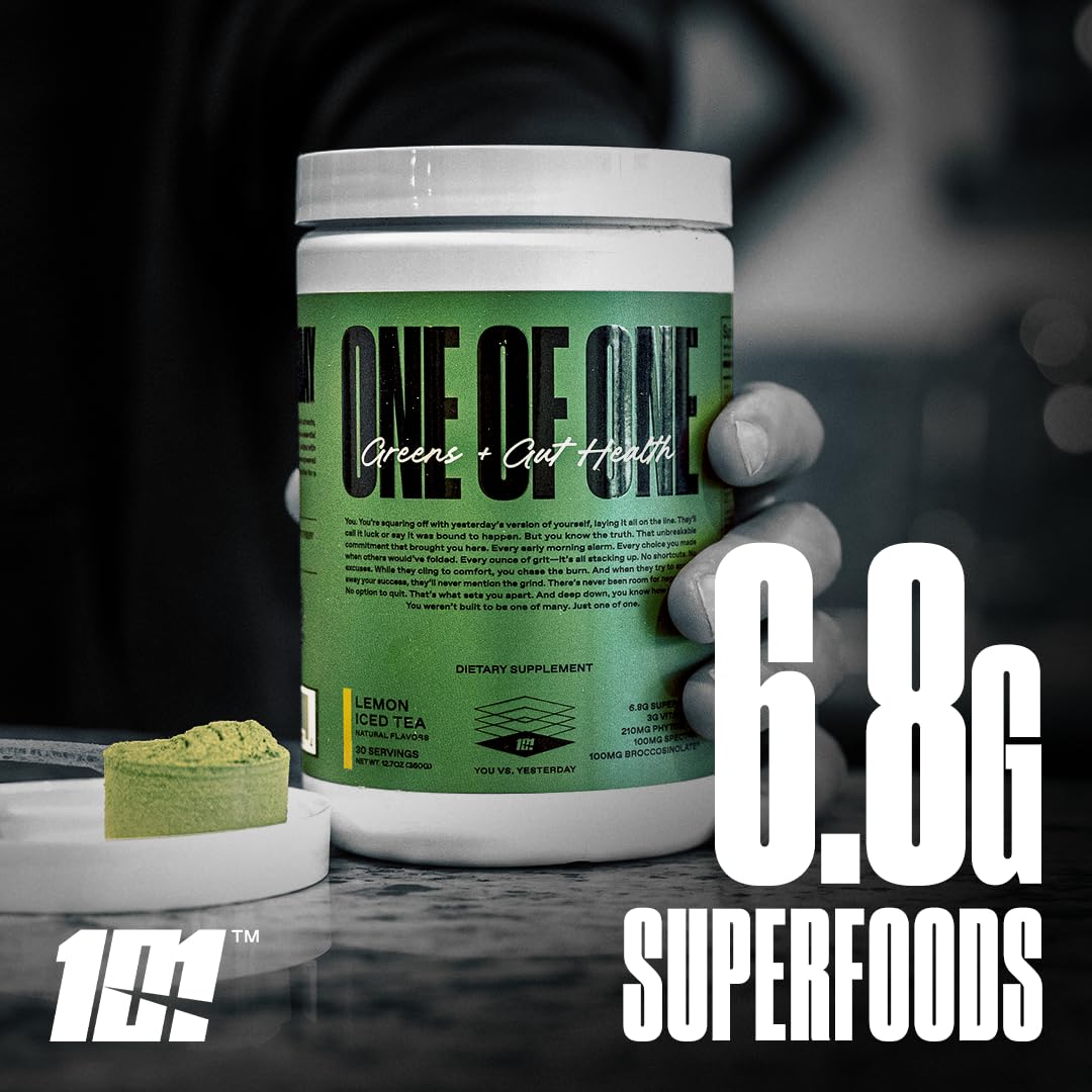 ONE of ONE Greens & Gut Health – Superfood Greens Powder with Prebiotics, Probiotics & Digestive Enzymes for Gut Health, Immunity & Energy, No Artificial Sweeteners - Pineapple, 30 Serving