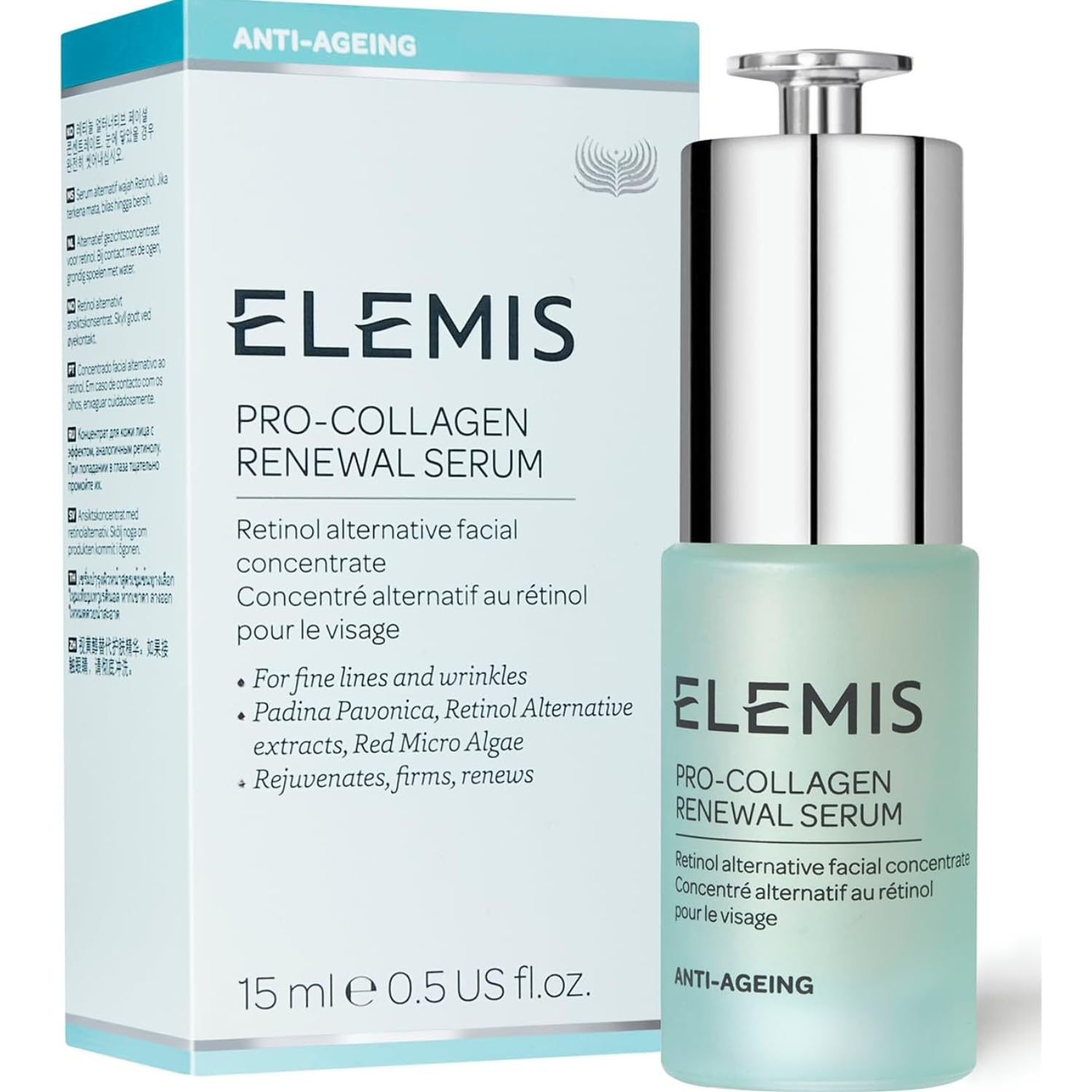 ELEMIS Pro-Collagen Renewal Serum Retinol Alternative Facial Concentrate Rejuvenates, Firms and Reduces the Look of Fine Lines and Wrinkles 15 mL