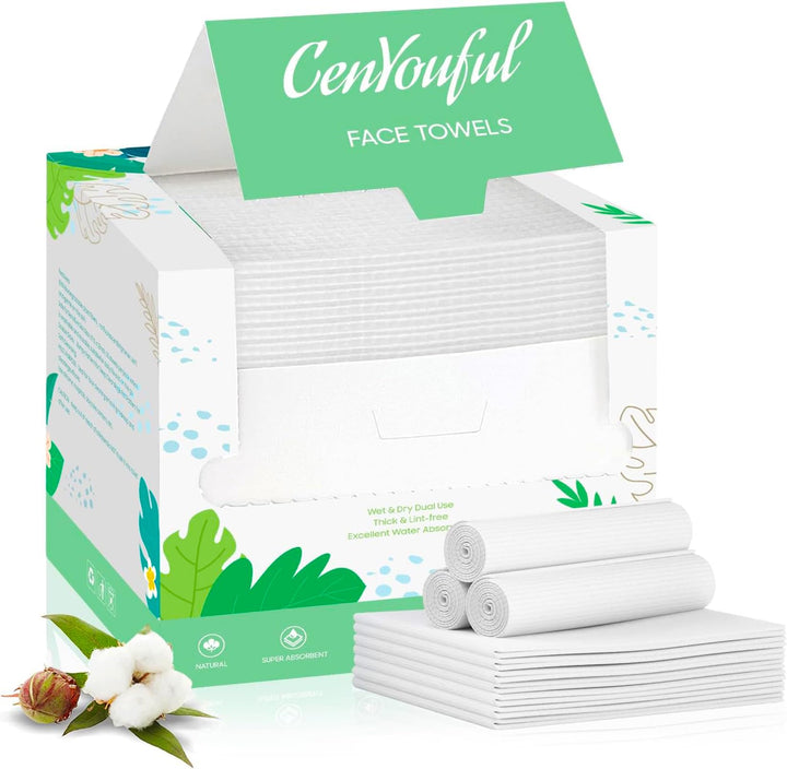 Disposable Face Towel 10×12, Biodegradable Large Dry Face Wipes Facial Towels, for Washing Super Soft & Thick Face Cloths Towelettes for Makeup Removing, Cleansing, Nursing, Travel, 50 Count