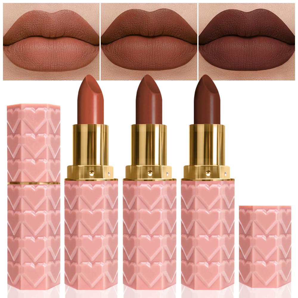 Labiales Magicos 24 Horas Originales: 3 Pcs Velvet Lipstick Set for Women, Nude Long Lasting Matte, Non-Stick, Waterproof
