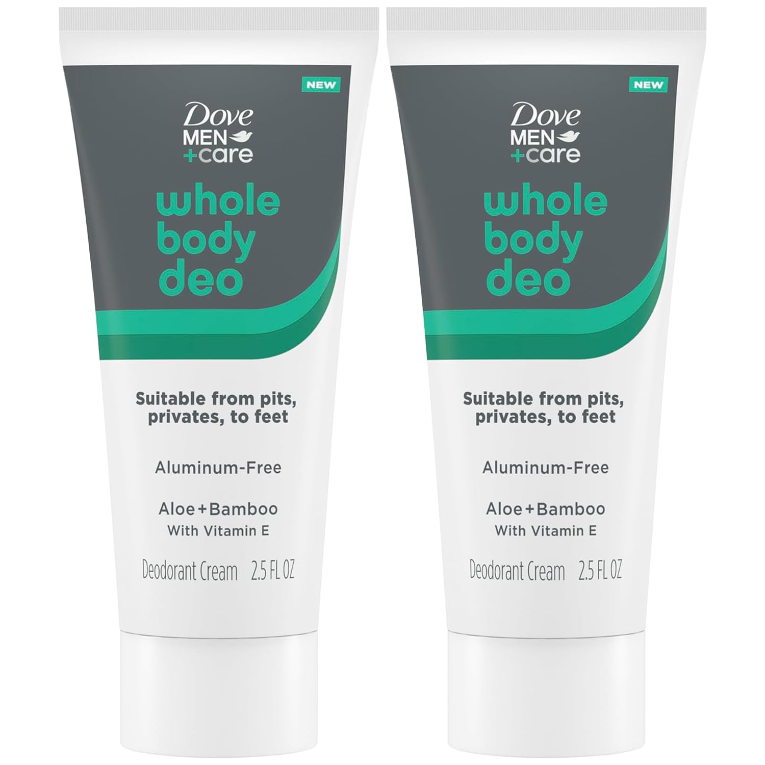 Dove Men+Care Whole Body Deo Aluminum-Free Deodorant Cream Aloe + Bamboo Suitable from Pits, Privates, to Feet 2.5 fl oz (Pack of 2)