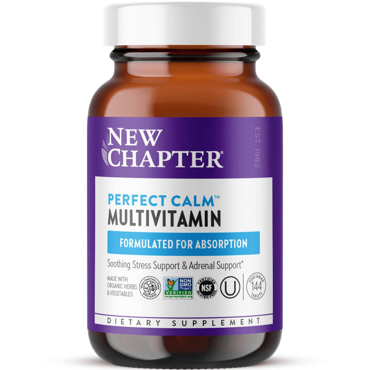 New Chapter Perfect Calm - Daily Multivitamin for Stress & Mood Support with B Vitamins + Holy Basil + Lemon Balm + Organic Non-GMO Ingredients - 144 Count