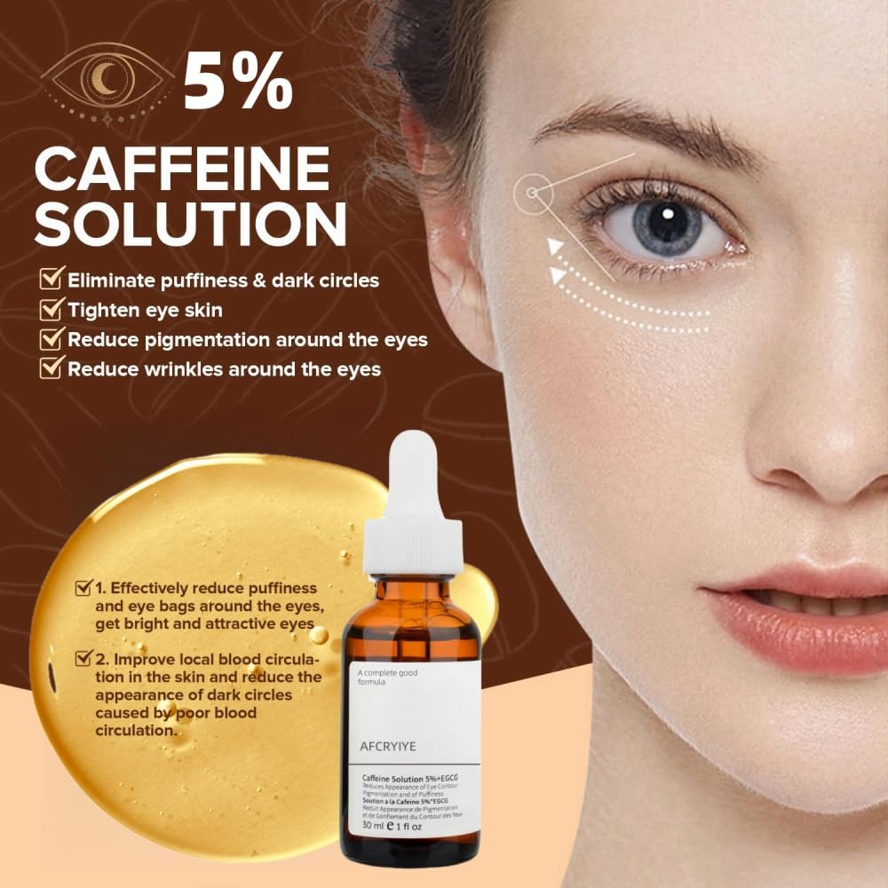 New Caffeine Solution 5%+ EGCG, Facial Caffeine Eye Serum, Moisturizing Eye Solution, Can Reduce Dark Circles And Puffiness.Caffeine Under Eye Serum,30(ML)
