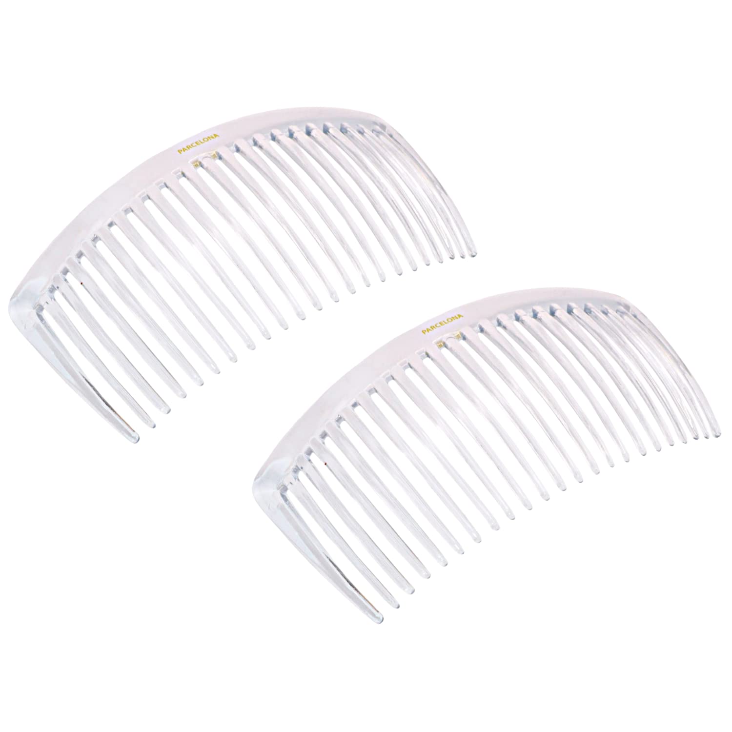 Parcelona French Pair of Clear Crystal Color Large Glossy Cellulose Acetate Good Grip Updo 23 Teeth Hair Side Combs 4.25 Inches