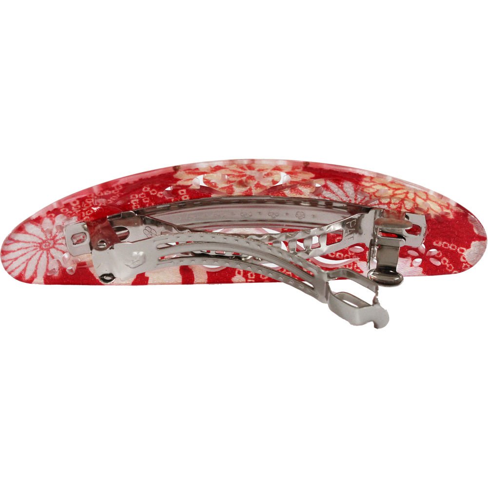 Cocoluck Red: Japanese Oval Chirimen Barette Hair Clip/Clasp With Rhinestones (Red)