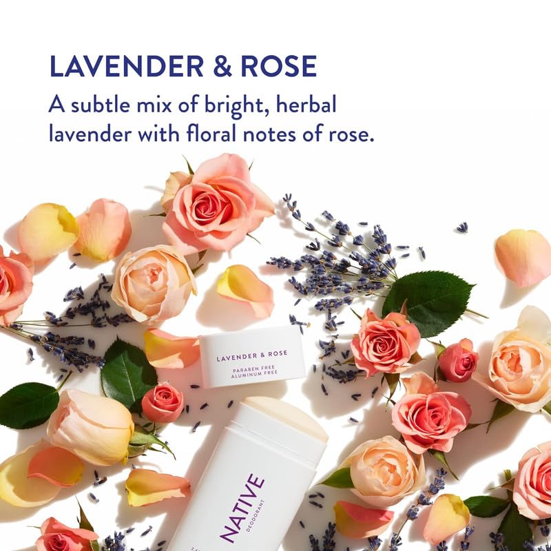 Native Deodorant - Natural Deodorant - Vegan, Gluten Free, Cruelty Free - Free of Aluminum, Parabens & Sulfates - Born in the USA - Lavender & Rose