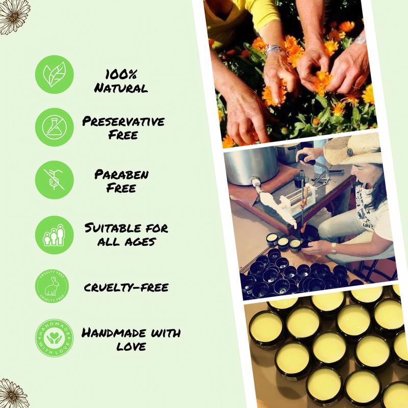 Calendula Cream 9oz Amber Jar Contains Comfrey, Oregon Grape, Aloe, Beeswax. Tattoo Aftercare Kit Essential. Soothing Eczema Salve. Home Grown and Hand Poured Since 1984