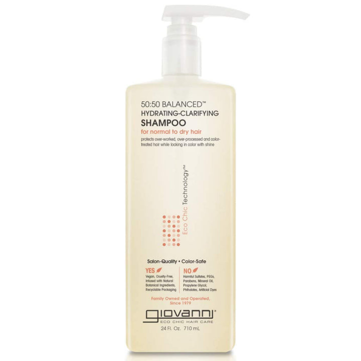 GIOVANNI 50:50 Balanced Hydrating Clarifying Shampoo, 24 oz. Leaves Hair pH Balanced, Ideal for Over-Processed, Environmentally Stressed Hair, Sulfate Free, No Parabens, Color Safe (Pack of 1)
