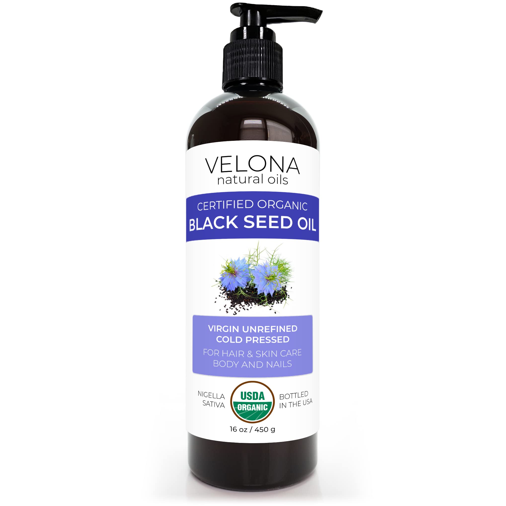 velona Black Cumin Seed Oil USDA Certified Organic - 16 oz | 100% Pure and Natural Carrier Oil | Unrefined, Cold Pressed