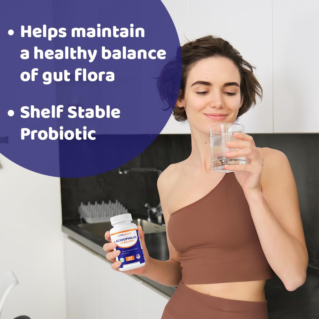 Vitamatic Acidophilus Probiotic - 10 Billion CFU - 5X Potency - Daily Probiotic Supplement, Supports Digestive Health - 120 Tablets