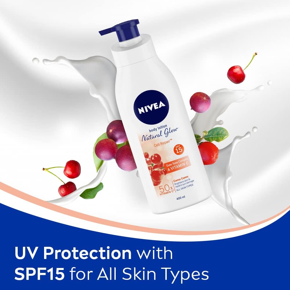 Nivea Body Lotion Natural Glow | Vitamin C SPF 15 | 400ml (13.52 Fl OZ)