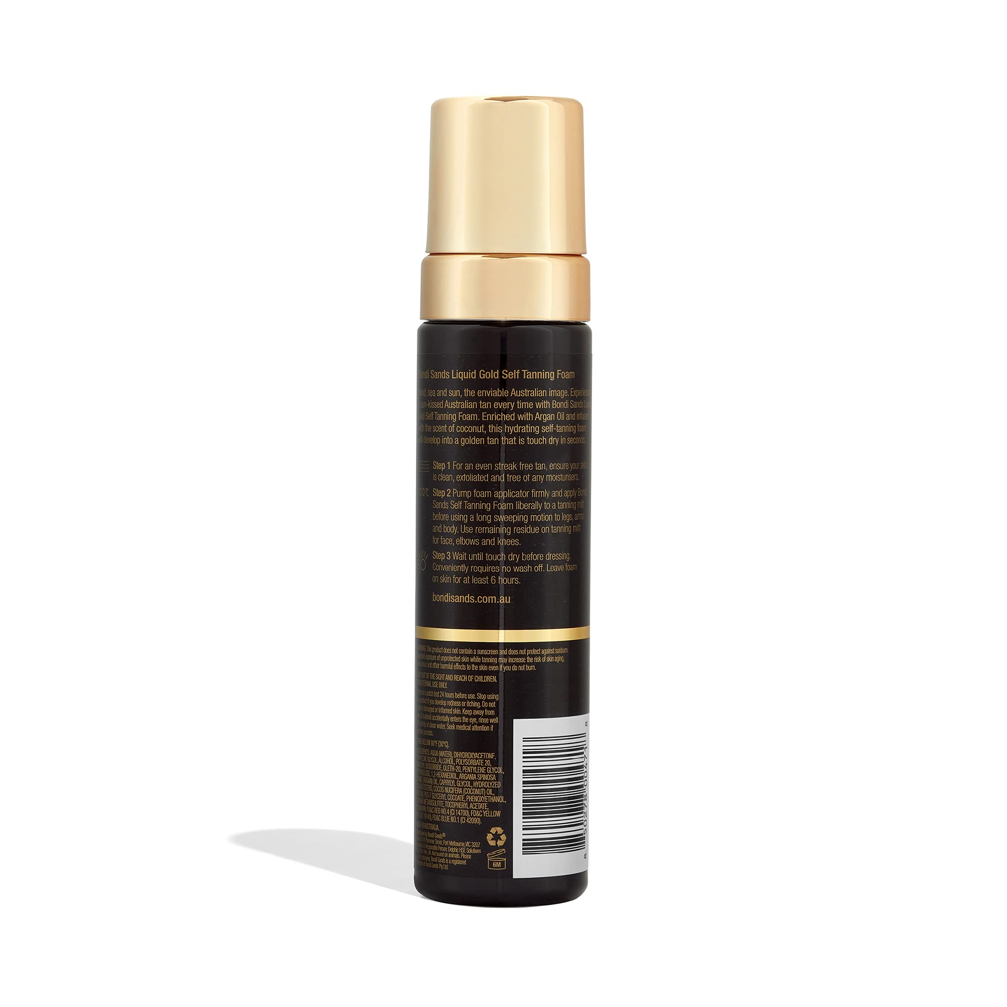 Bondi Sands Liquid Gold Self Tanning Foam | Lightweight + Quick Dry Foam Enriched with Argan Oil, Provides a Hydrated Streak-Free Tan | 7.04 Oz/200 mL