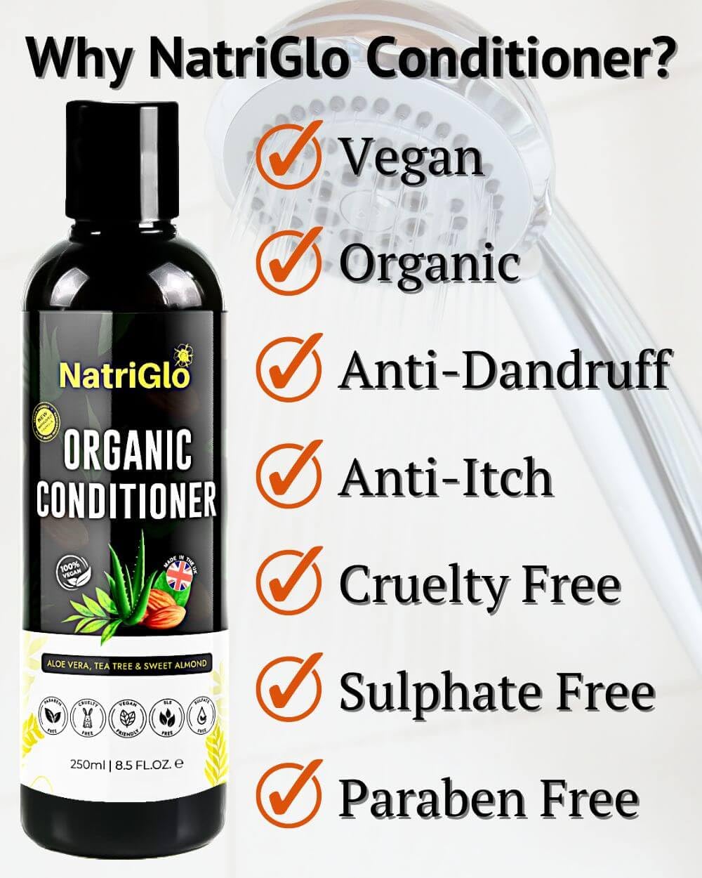 Organic Tea Tree Conditioner for Hair - Hair Conditioner for Dry Damaged Hair, Flaky, Itchy Scalp - Natural Hair Conditioner for Women & Men - Paraben, SLS, and Sulphate Free Conditioner