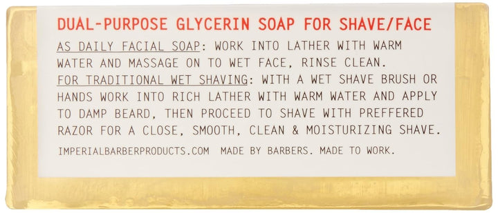 Imperial Barber Glycerin Soap Two in One Cleansing & Shaving Bar Soap 6.2 oz -Made in the USA