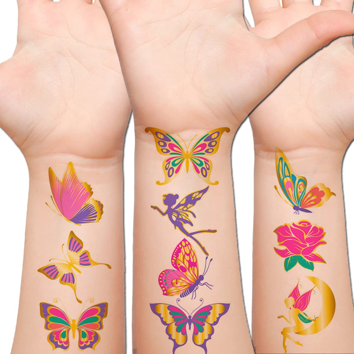 Hohamn Glitter Butterfly Tattoos for Gilrs Womens - 50 Styles Colorful Butterfly Art Tattoos for Women Girls Butterfly Party Favors