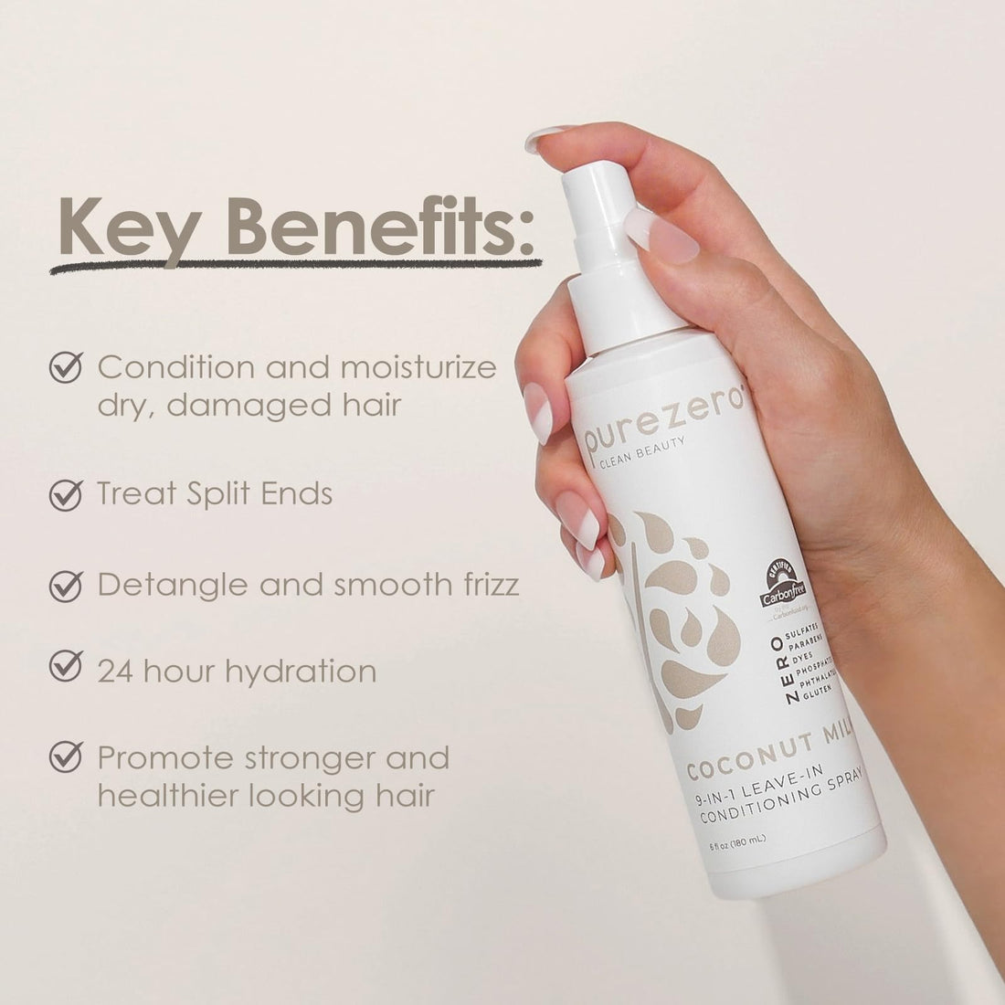 Purezero 9-in-1 Leave-In Conditioner Spray 6 oz – Multi-Action Hair Treatment for Moisture, Detangling, Frizz Control, Heat Protection, and Shine