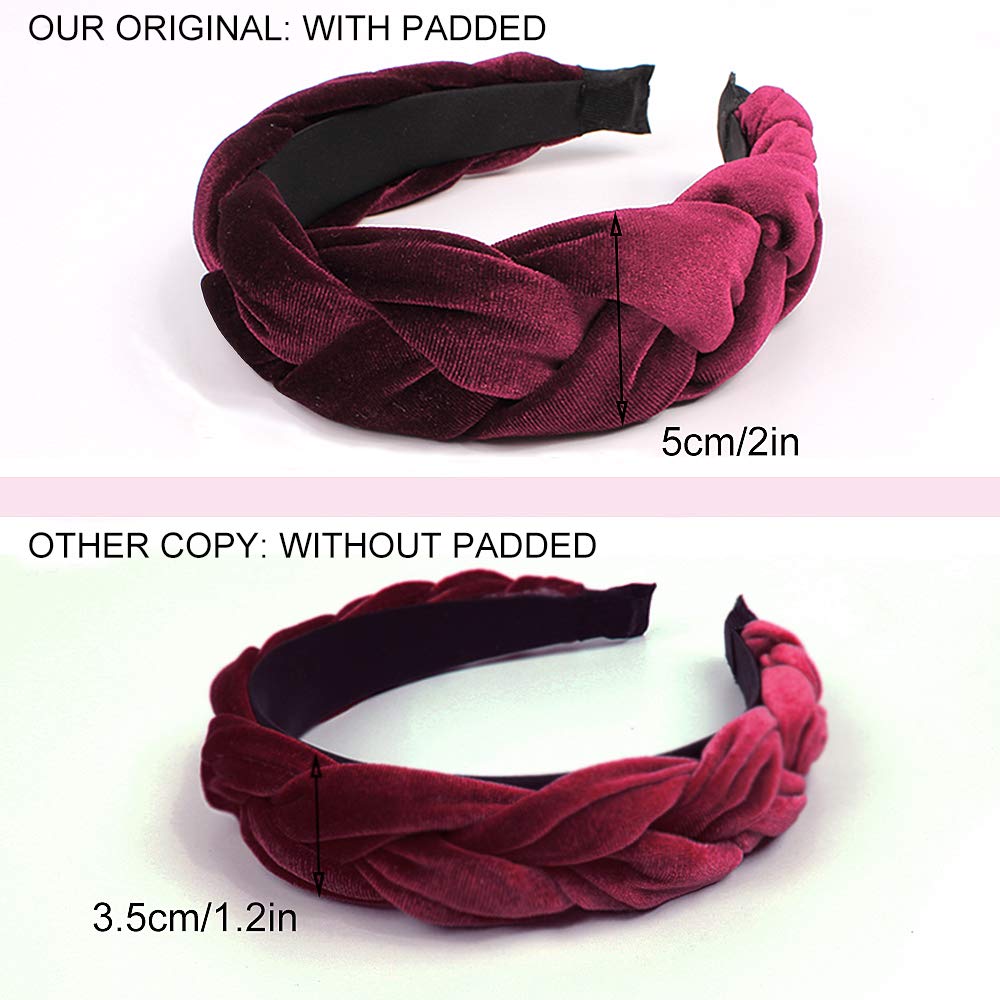 Braided Headbands Women Hair Head - Bands Velvet Padded Head Band for Women’s Hair Turban Wide Thick Twist Hairbands For Girls Washing Face Makeup Workout Yoga Running