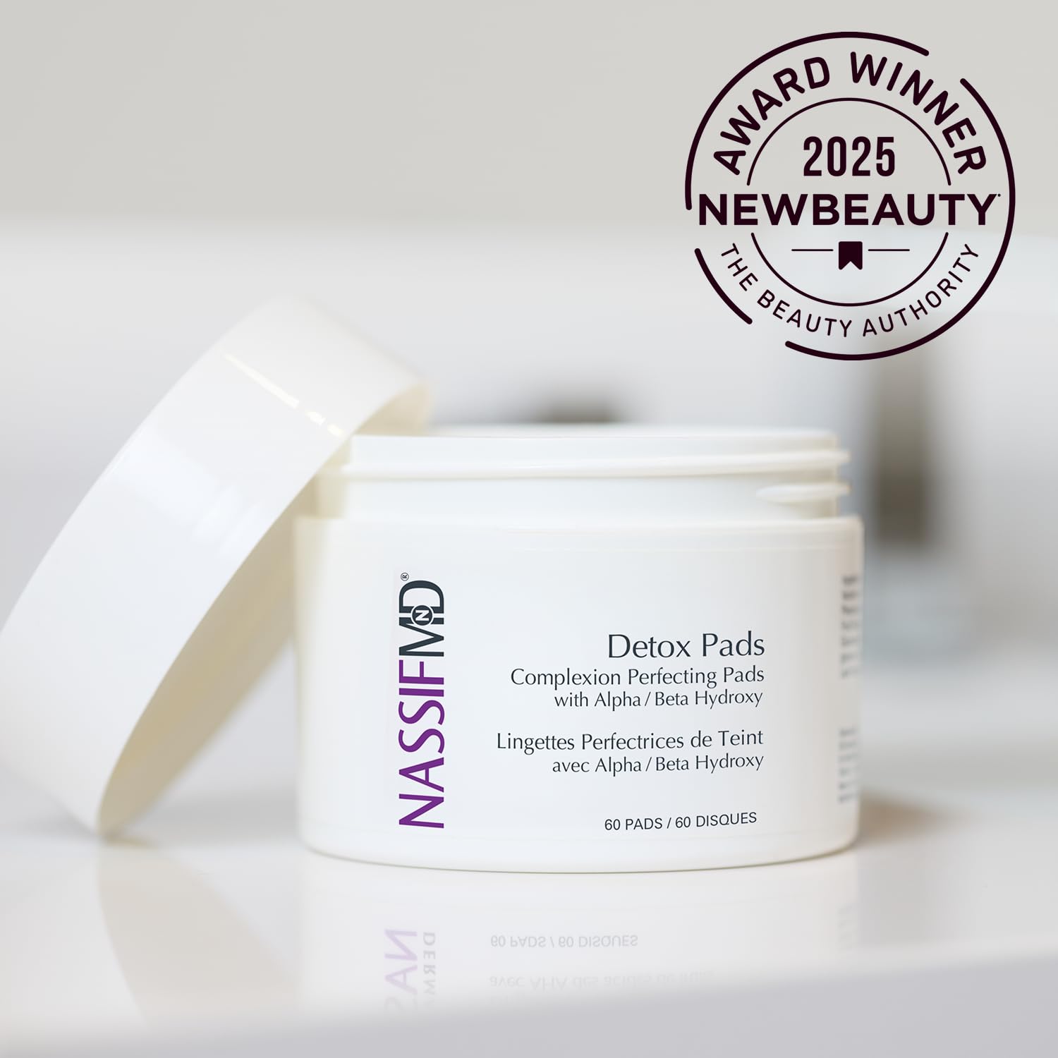 NassifMD Exfoliating Detox Pads, AHA Pads Formulated with Glycolic Acid, Witch Hazel, and Salicylic Acid, Suitable for Sensitive Skin