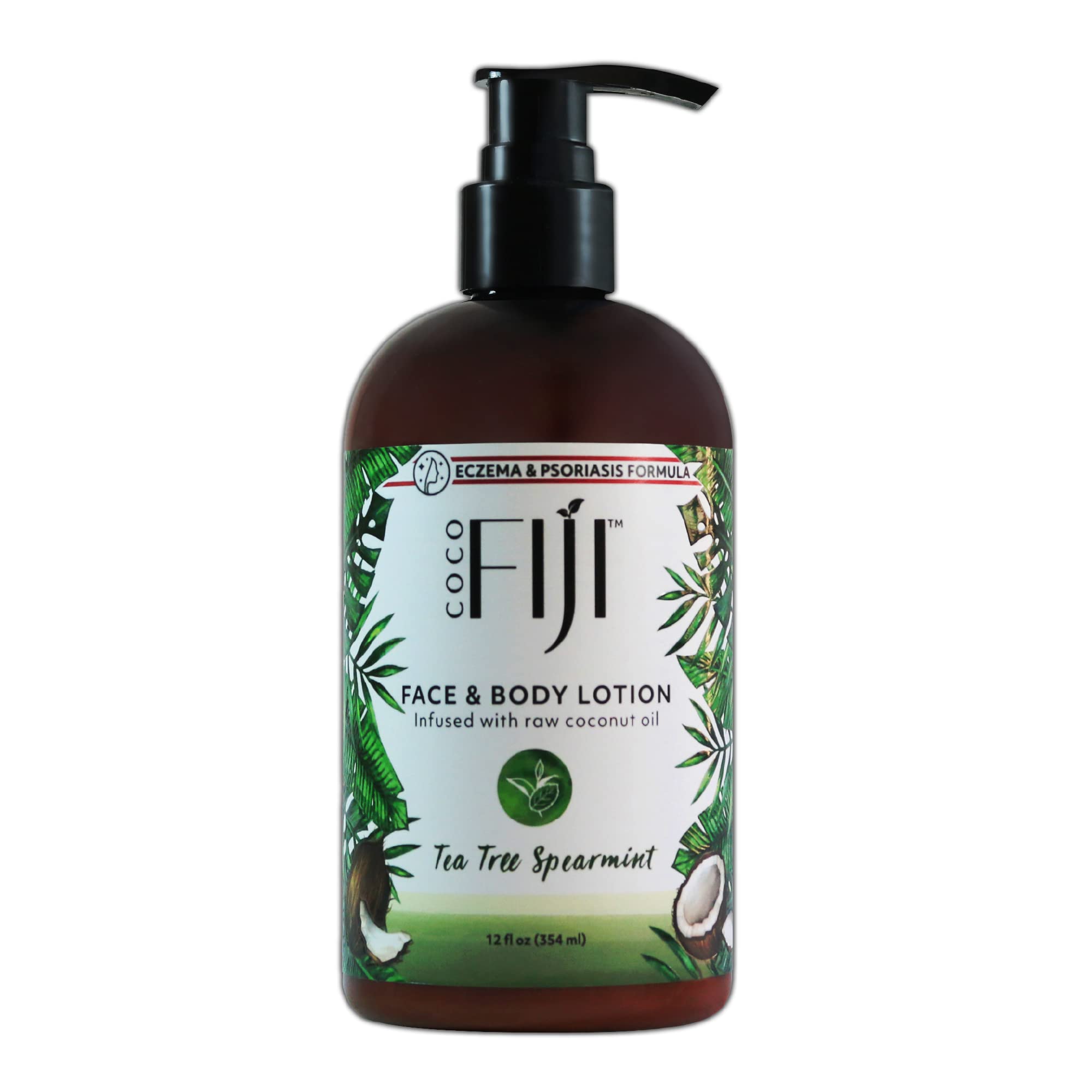 Organic Fiji Moisturizing Face and Body Organic Coconut Oil Lotion Tea Tree Spearmint 12 Ounce