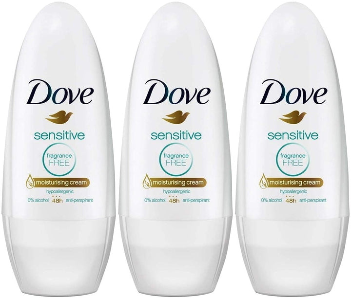 Dove Sensitive Antiperspirant Deodorant Roll-On, Fragrance-Free, 1.7 Ounce / 50 Ml (Pack of 3)