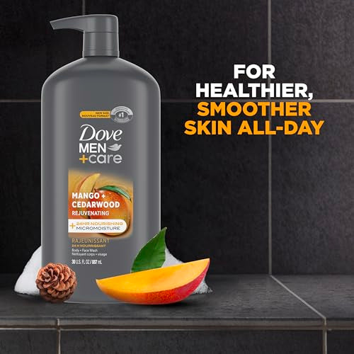 DOVE MEN + CARE Body and Face Wash Rejuvenating Mango + Cedarwood 3 Pack for Men, with 24-Hour Nourishing Micromoisture Technology, 30 oz