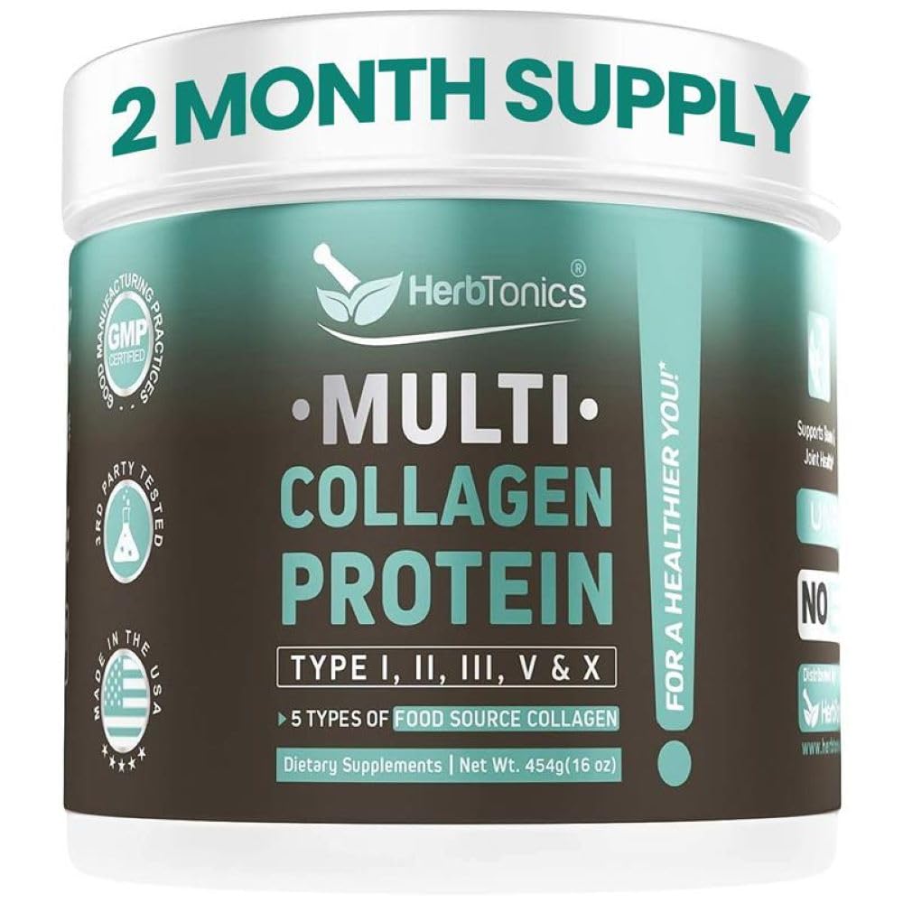 Herbtonics Multi Collagen Protein Powder Collagen Peptides Type (1,2,3,5 and 10) | All-in-one Bone Broth Collagen Supplement | Grass-Fed Chicken, Wild Fish, Egg Hydrolyzed Collagen Bovine