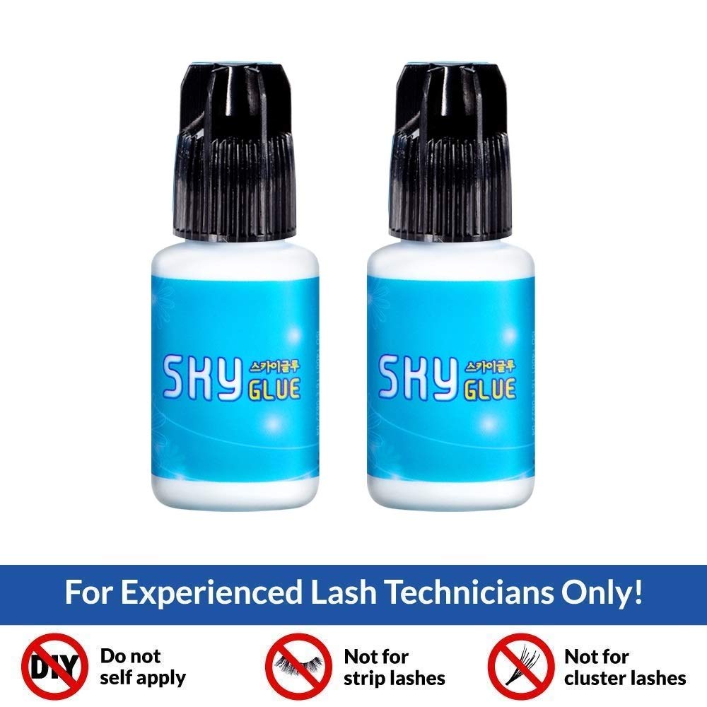 2 Bottles Sky Glue D for Eyelash Extension 5ml - Professional Powerful Strong Black Eyelash Individual Extension Adhesive / 1-2s Fast Drying / 5-6 Weeks Lasting time TUBeauty