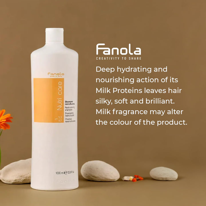 Fanola Restructuring Hair Shampoo for Women & Men - Moisturizing Shampoo for Dry Hair Enriched with Milk Protein - Repairing, Nourishing, Anti-Frizz Formula for Dry & Brittle Strands (33.8 Fl oz)