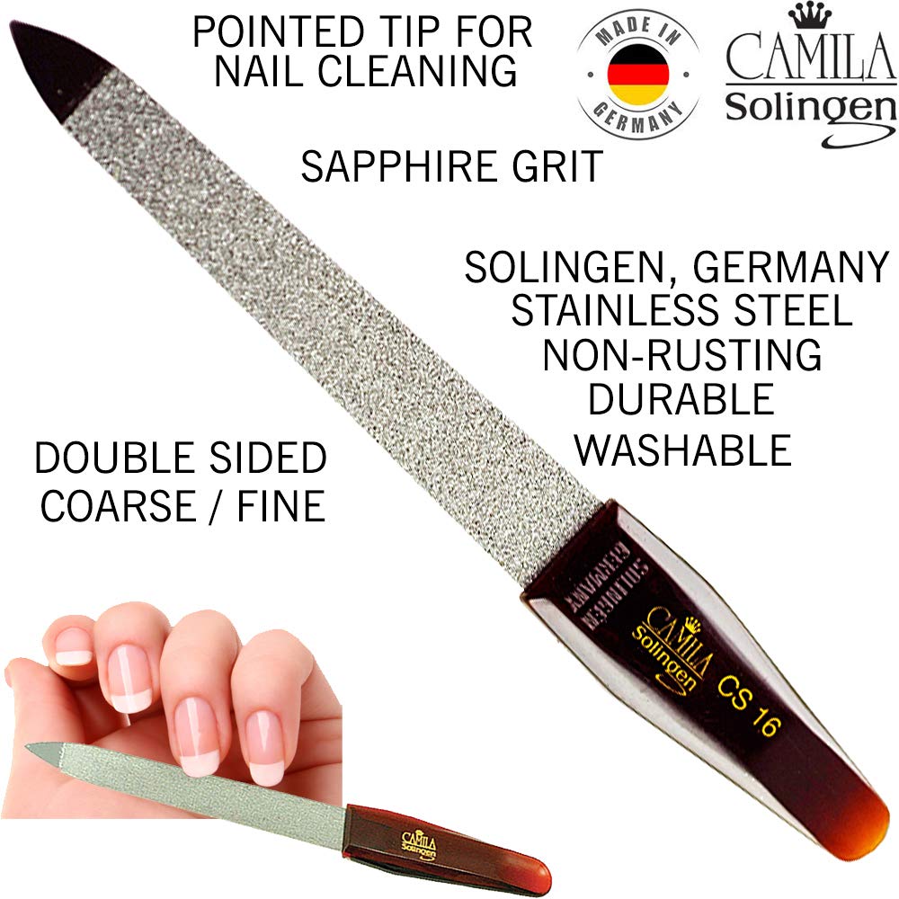 Camila Solingen CS17 Sapphire Metal Nail File for Natural Nails Fingernail and Toenail Care, 5 Double Sided Coarse and Fine for Manicure and Pedicure