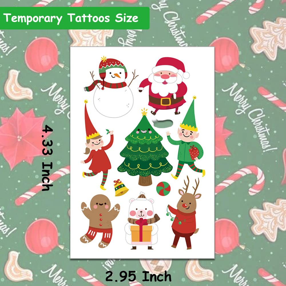 Hohamn Christmas Temporary Tattoos for Kids, 12 Sheets Christmas Holiday Fake Tattoos for Baby Boys Girls Xmas Party Gifts Crafts Decoration