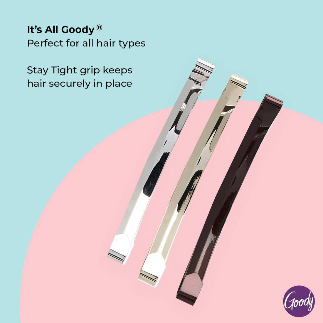 Goody Metal Hair Barrettes Clips - 3 Count, Assorted Colors - Slideproof and Lock-In Place - Suitable for All Hair Types - Pain-Free Hair Accessories for Men, Women, Boys, and Girls - All Day Comfort