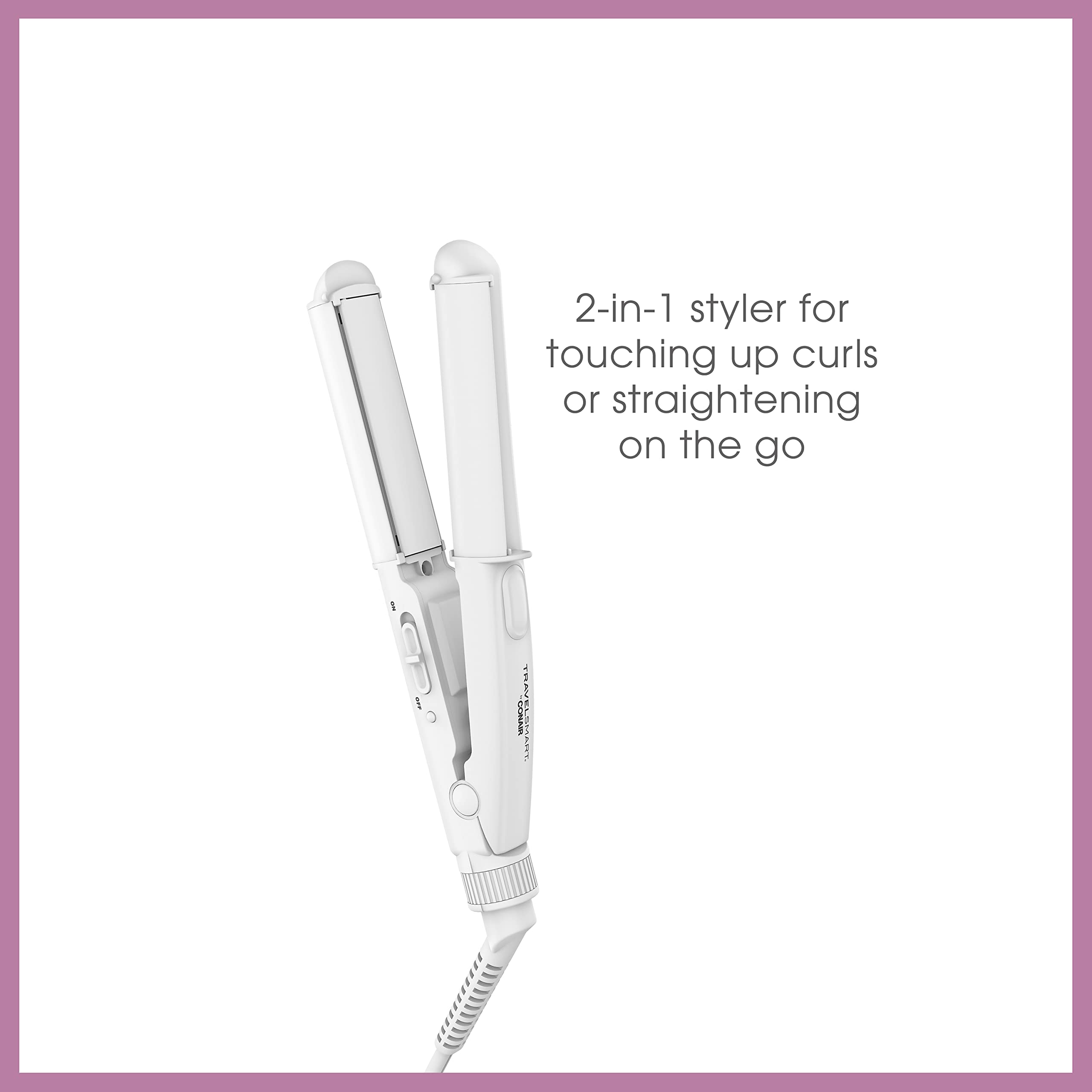 Conair Mini 2-in-1 Ceramice Travel Styler by Travel Smart, White