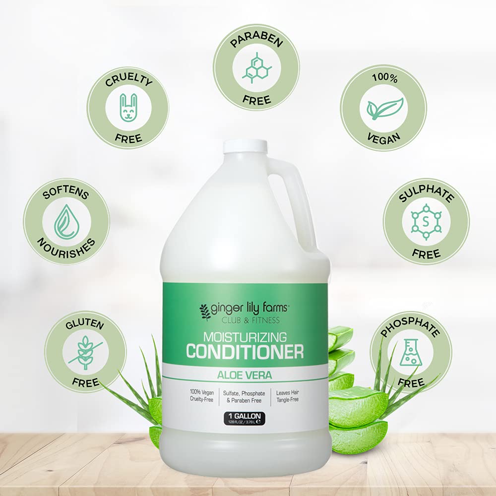 Ginger Lily Farms Club & Fitness Aloe Vera Moisturizing Conditioner, 100% Vegan, Paraben, Sulfate, Phosphate, Gluten & Cruelty-Free, 1 Gallon