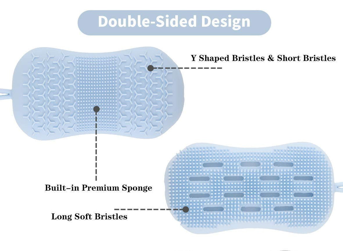 Serenity Select 2 pack Exfoliating Silicone Body Scrubbers for Use in Shower, Silicon Loofah Brush Double Sided Bath Sponge- Cleanses, Stimulates Circulation- Silicone Bath Body Brush- Blue/Gray