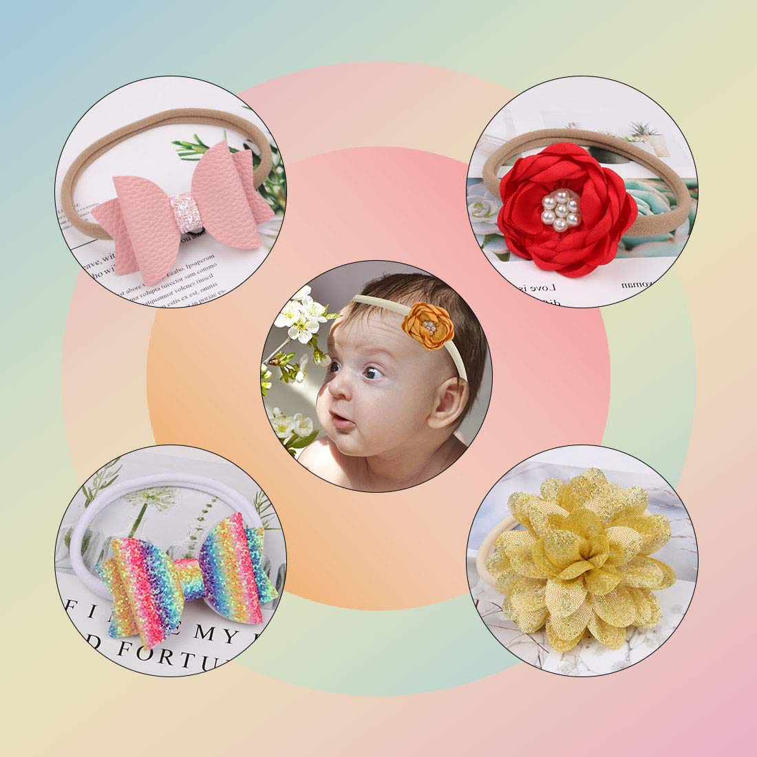 XIMA 40 Pack Nylon Headband,Newborn DIY Headband Soft Elastic Hairbands for Baby Girls Infant Toddlers Kids(Tan-40pcs)