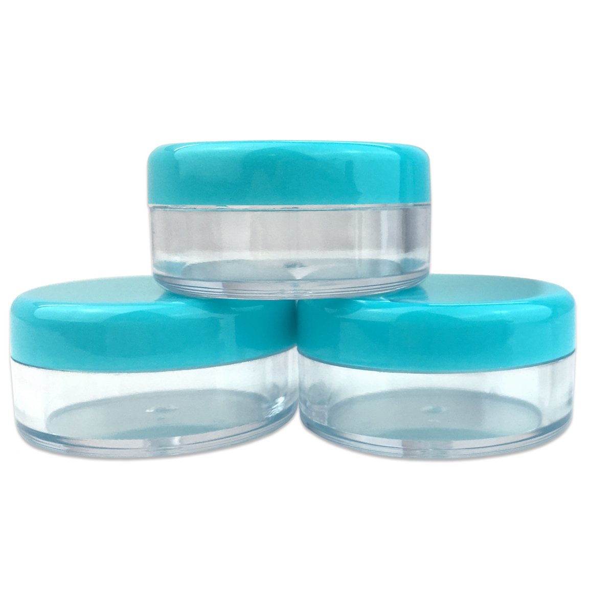 (Quantity: 100 Pieces) Beauticom 5G/5ML Round Clear Jars with TEAL Sky Blue Lids for Scrubs, Oils, Toner, Salves, Creams, Lotions, Makeup Samples, Lip Balms - BPA Free