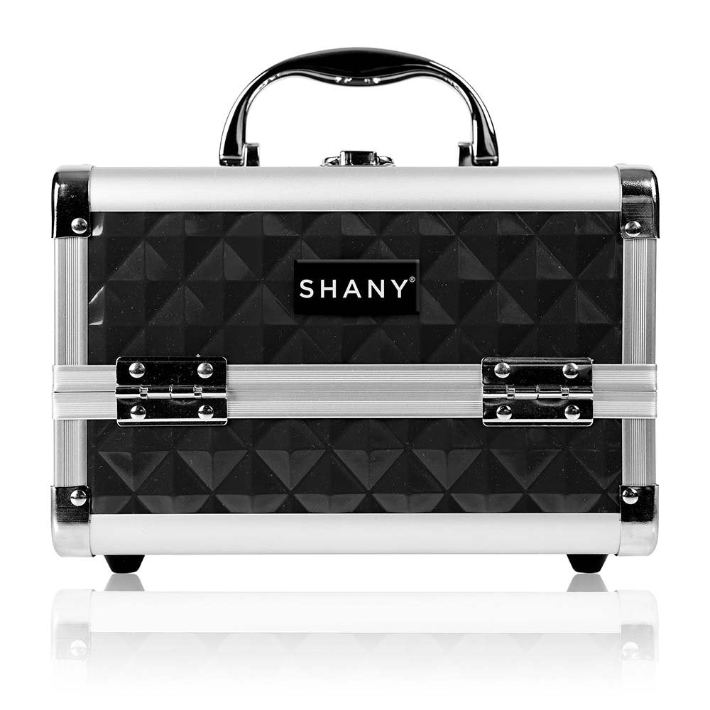 Shany Mini Makeup Train Case with Mirror, Black/Silver