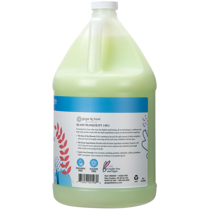 Ginger Lily Farms Botanicals 3-in-1 Shampoo, Conditioner & Body Wash, Island Tranquility, 100% Vegan & Cruelty-Free, Green Tea & Lemongrass Scent, 1 Gallon (128 fl oz) Refill
