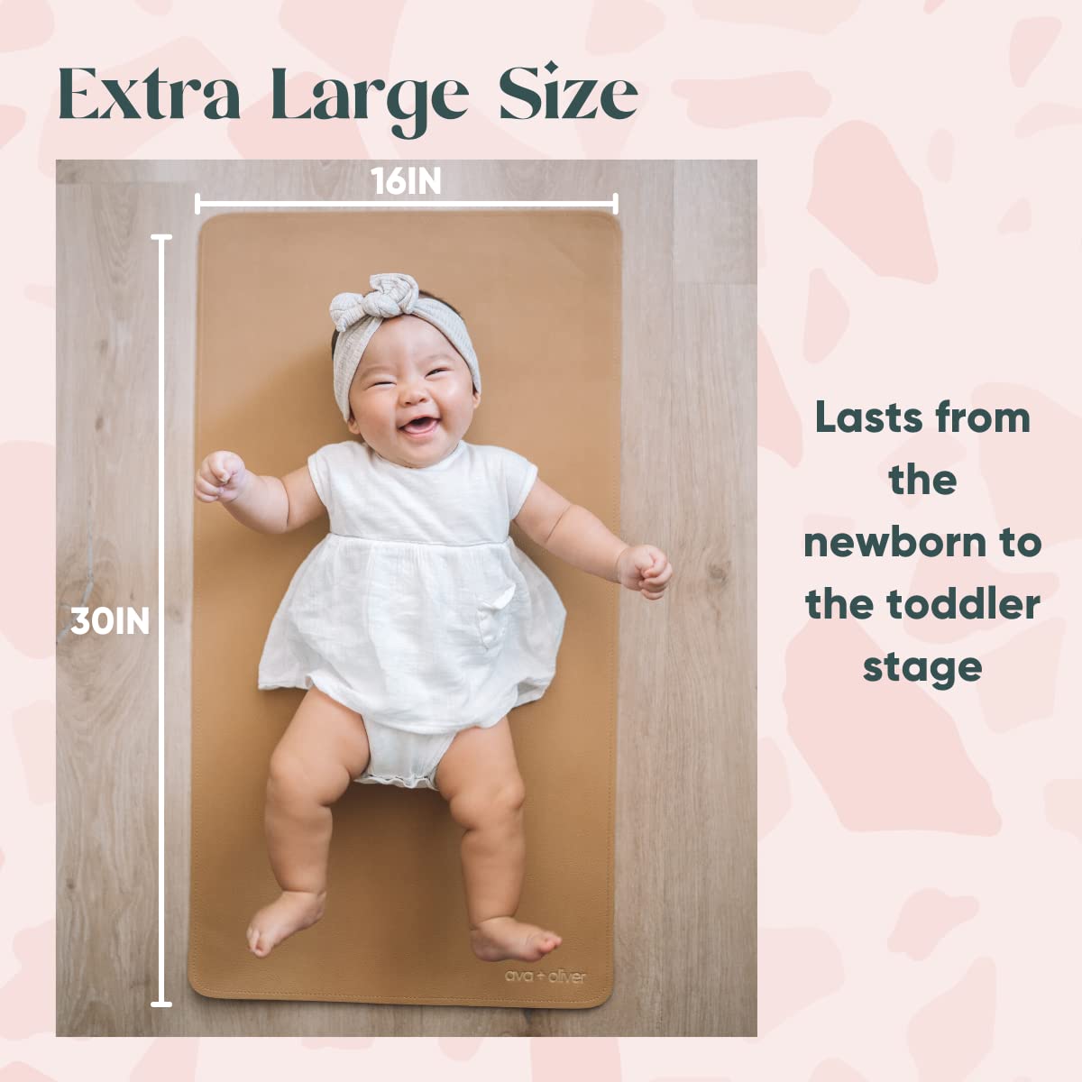 Ava + Oliver Vegan Leather Changing Pad - Portable, Wipeable, Foldable (16 x 30 in) - Multipurpose Diaper Changing Mat (Grey Scallop)