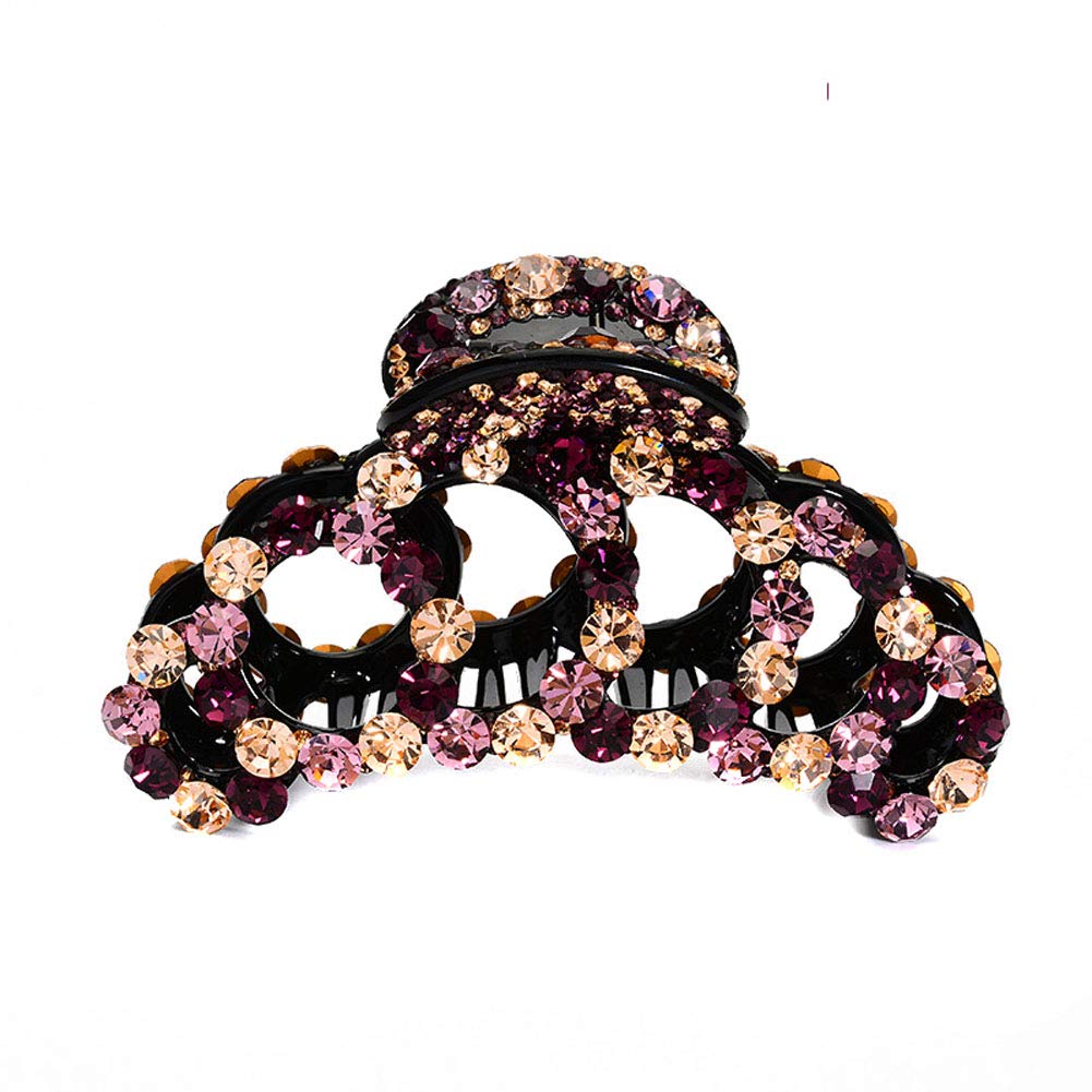 Suoirblss Woman Glinted Crystal Hair Clip Claw Pins Large Fancy Rhinestones Claw Clip Jaw Clips for Thick Hair (Purple champagne)