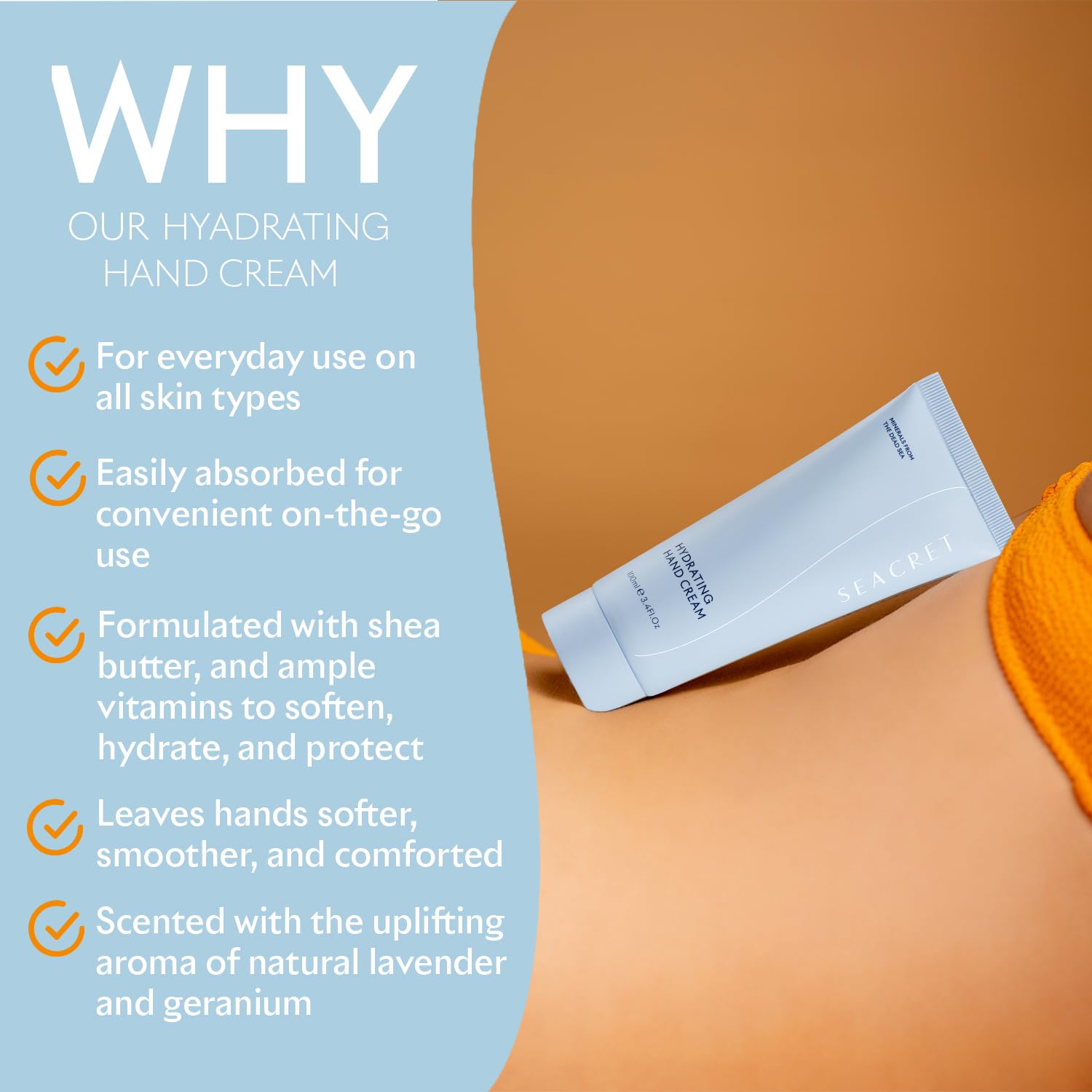 SEACRET Minerals From The Dead Sea, Shea Butter Hand Cream, Hand Lotion with Shea Butter, Olive Oil, Sunflower Oil and Vitamin E, SLS Free, Paraben Free, Cruelty Free, Hypoallergenic Tested, 5.1 FL.OZ