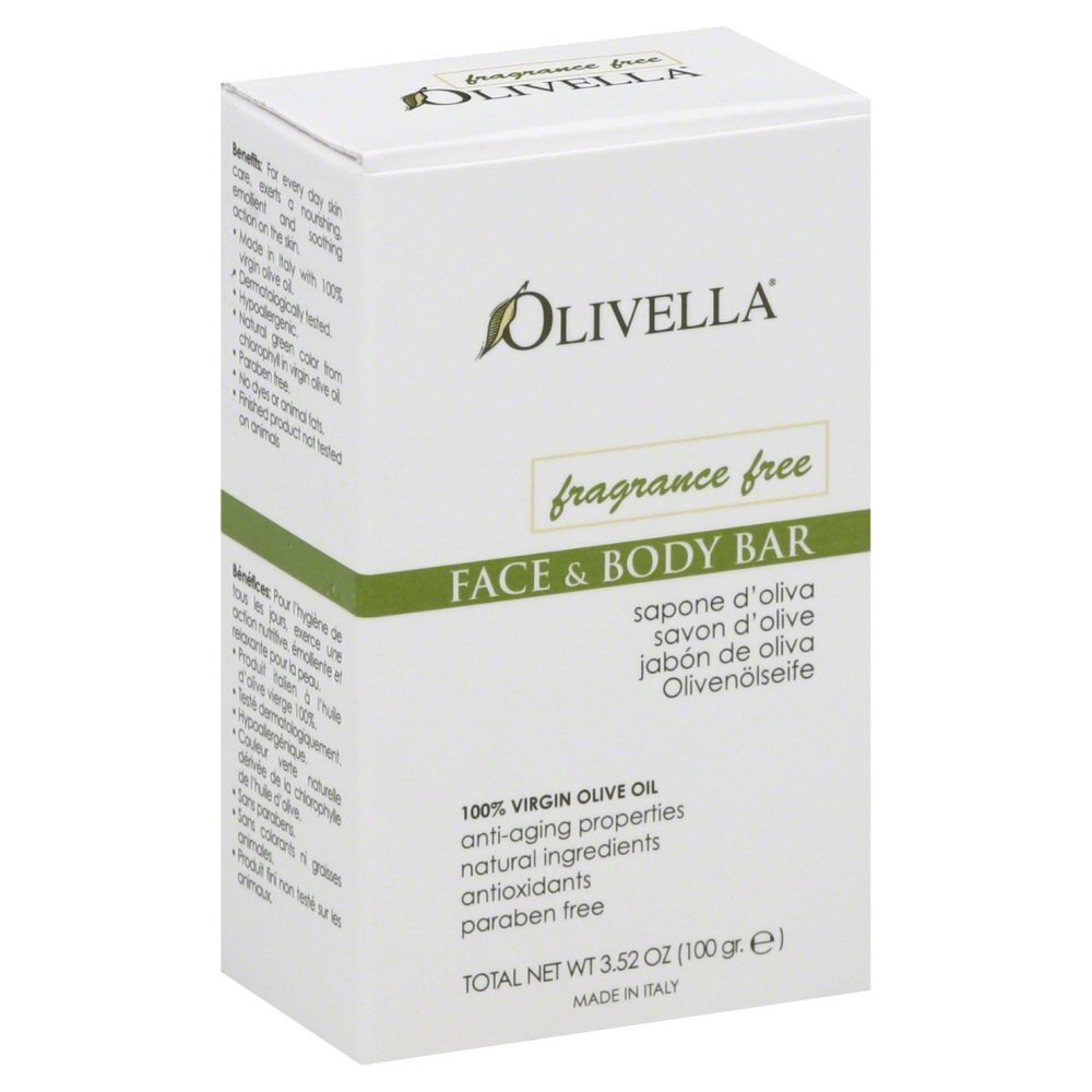 Olivella Face and Body Soap, Fragrance Free, All-natural 100 Percent Virgin Olive Oil From Italy, 3.52-oz Bars (Pack of 12)