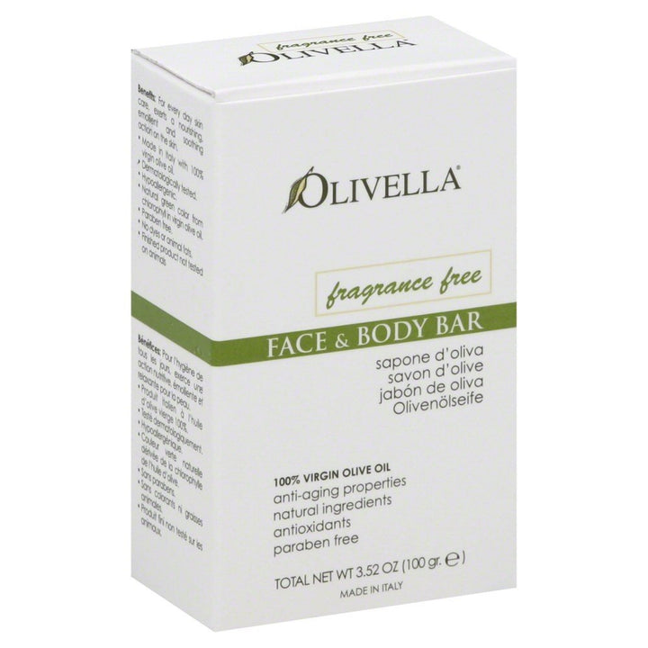 Olivella Face and Body Soap, Fragrance Free, All-natural 100 Percent Virgin Olive Oil From Italy, 3.52-oz Bars (Pack of 12)