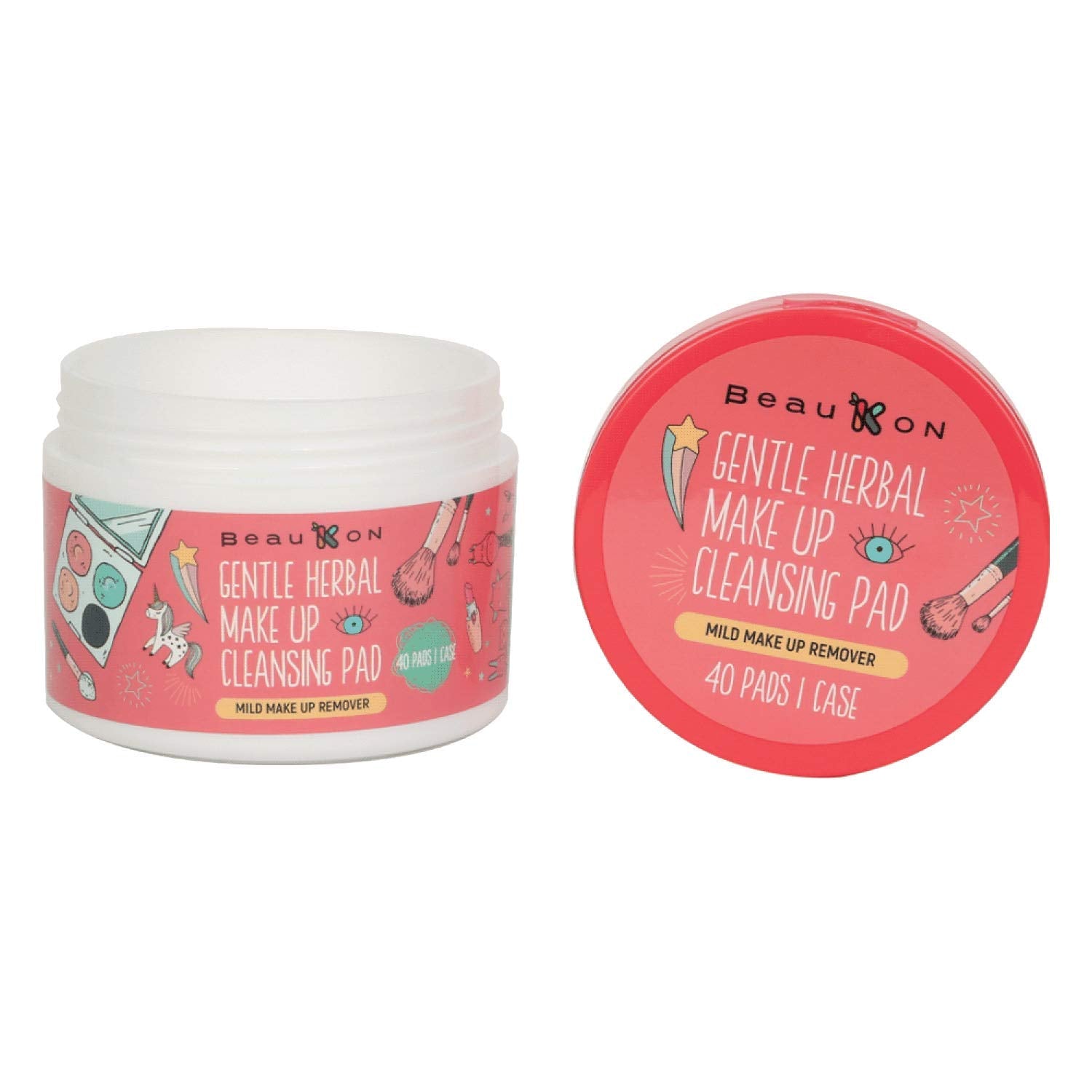 BeauKON Gentle Herbal Makeup Cleansing Pads, Centella Asiatica Gotu Kola Daily Makeup Remover Wipes (40 Count)