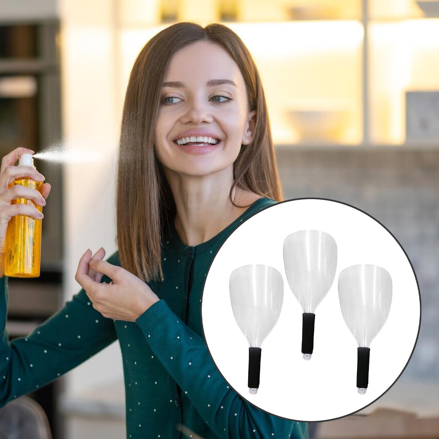 Reicyfang 3PCS Barber Salon Transparent Hairspray Face Shield with Sponge Handle, Plastic Hairdressing Haircut Face Mask, Reusable Hairspray Shield Hairspray Face Shield for Hairdressing Makeup