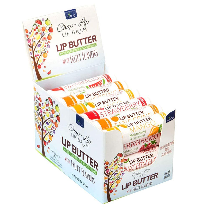 Cocoa Butter Lip Balm Chapstick Bulk & Lip Moisturizer - All Natural Chap Stick Total Hydration For Treatment And Lip Therapy - Fruit Flavors 24 Count Pack