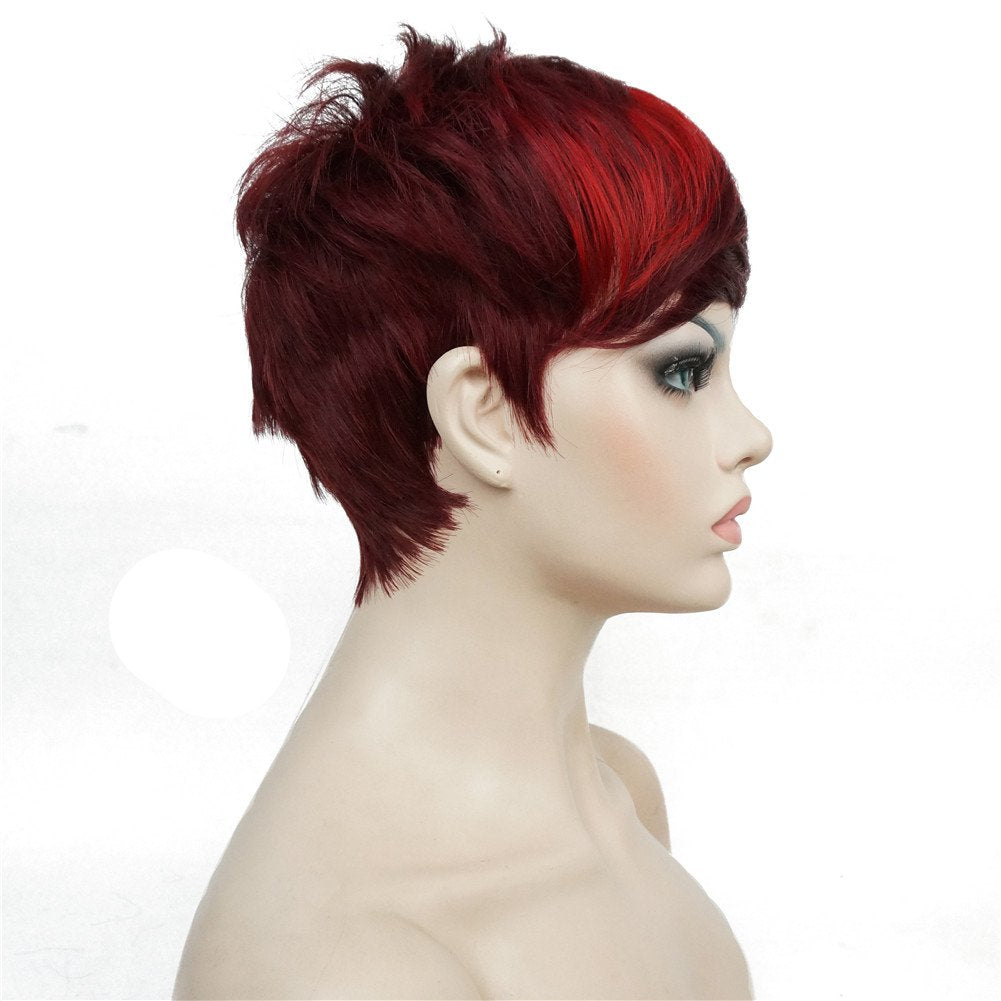 #99J-20C: Aimole Synthetic Short 6 Inches Red/Drakest Brown Straight Wig Heat Resistant Full Capless Hair Party Wig(99J-20C)