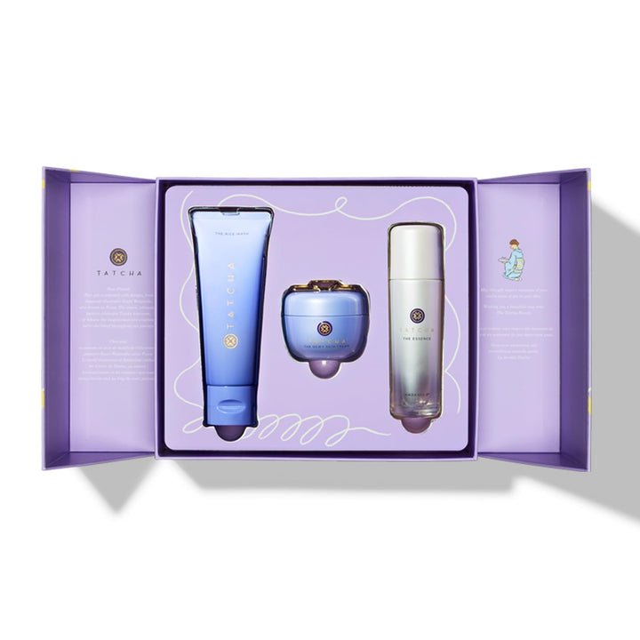 TATCHA Delightfully Dewy Set | Holiday Gift Set - The Rice Wash, The Dewy Skin Cream, and The Travel-Sized Essence ($177 Value)