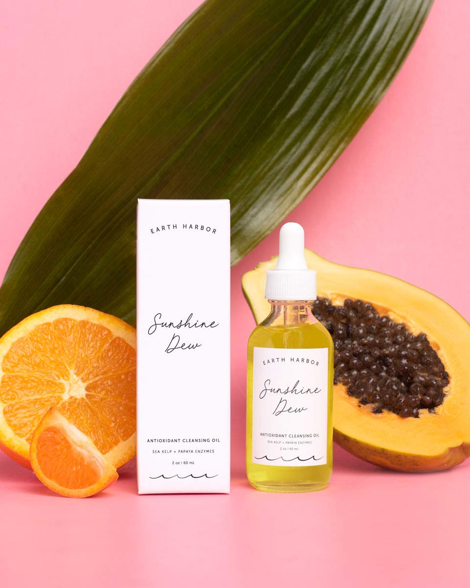 Earth Harbor | SUNSHINE DEW Antioxidant Cleansing Oil - Deep Cleanse & Makeup Remover | Papaya Enzymes + Sea Kelp | Plant-Derived and Cruelty-Free | 2 fl oz